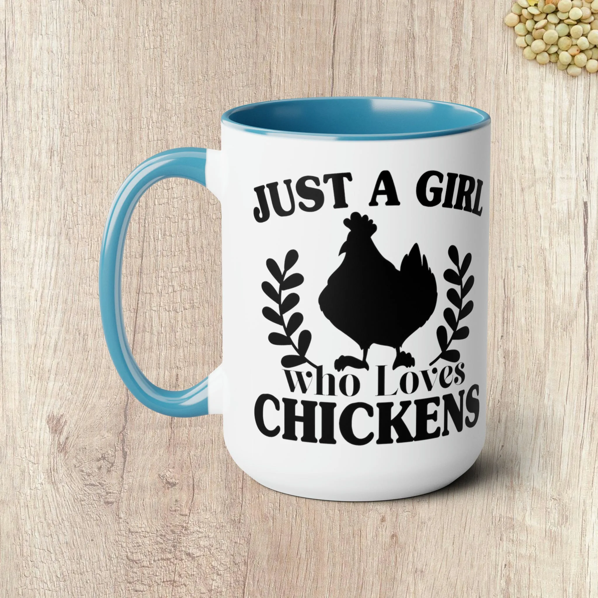 JUST A GIRL WHO LOVES CHICKENS  - Two-Tone Coffee Mug - 15oz - 5 Color Options