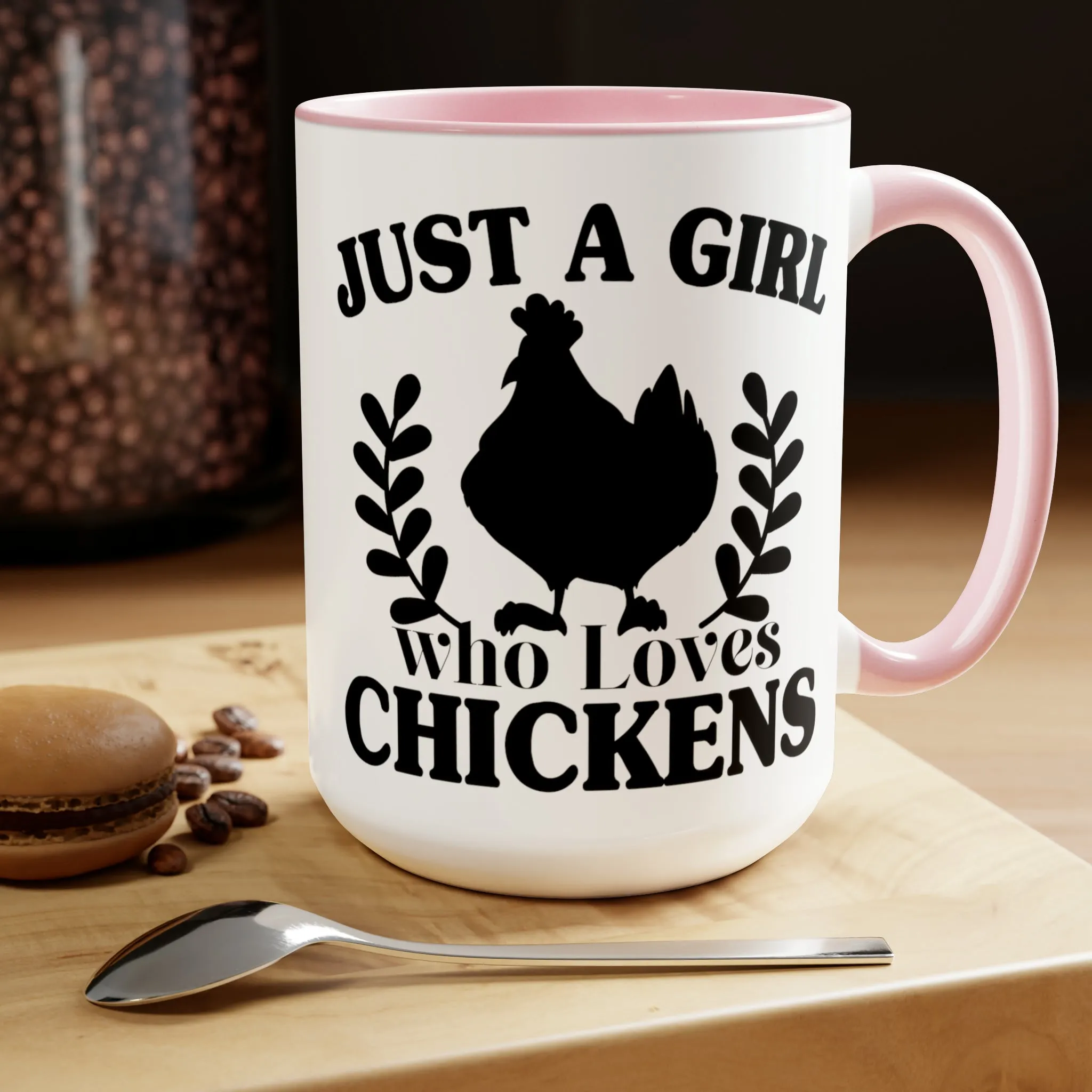 JUST A GIRL WHO LOVES CHICKENS  - Two-Tone Coffee Mug - 15oz - 5 Color Options