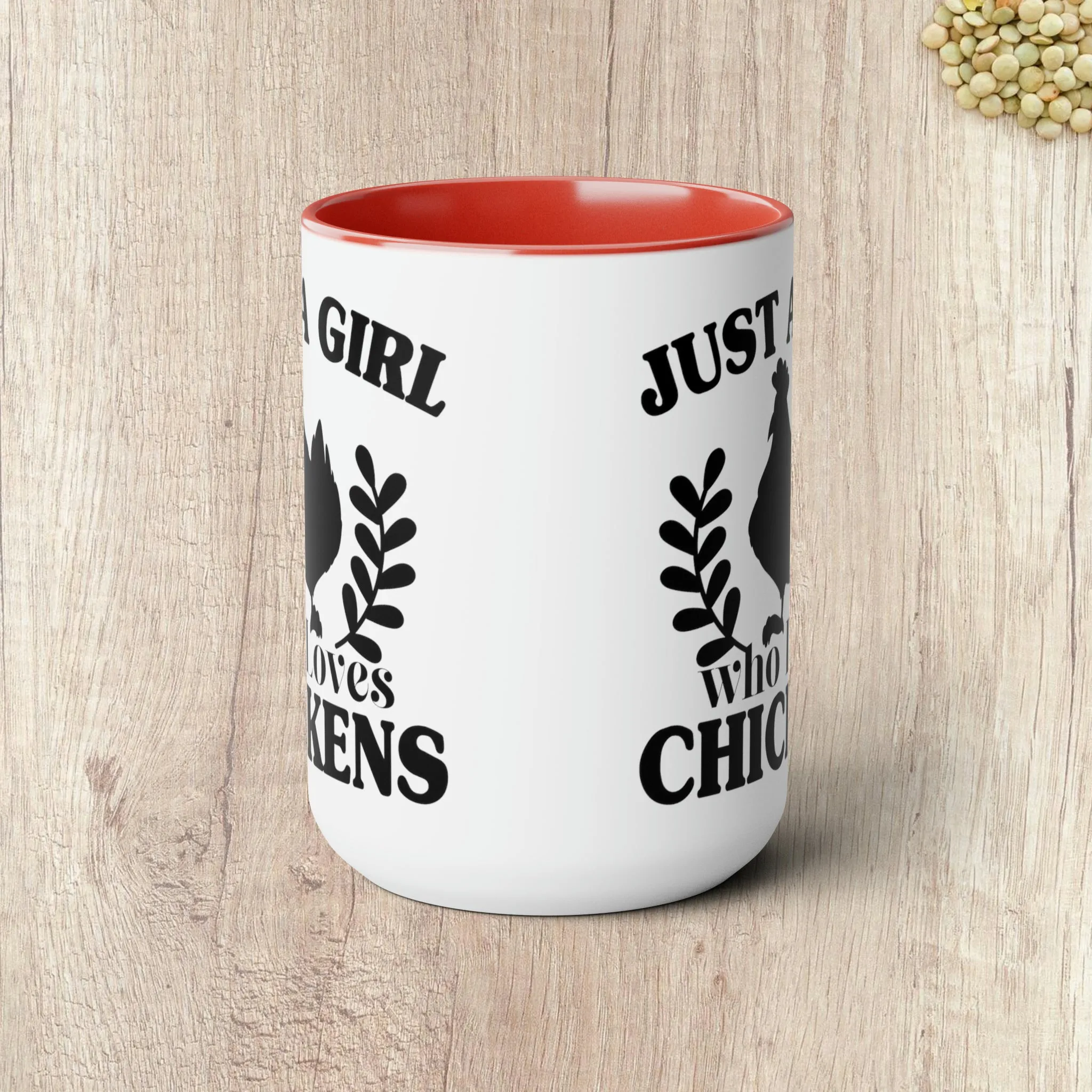 JUST A GIRL WHO LOVES CHICKENS  - Two-Tone Coffee Mug - 15oz - 5 Color Options