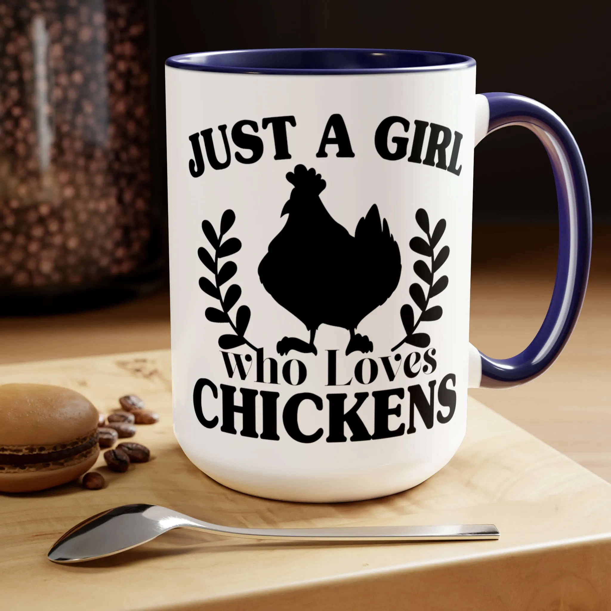 JUST A GIRL WHO LOVES CHICKENS  - Two-Tone Coffee Mug - 15oz - 5 Color Options