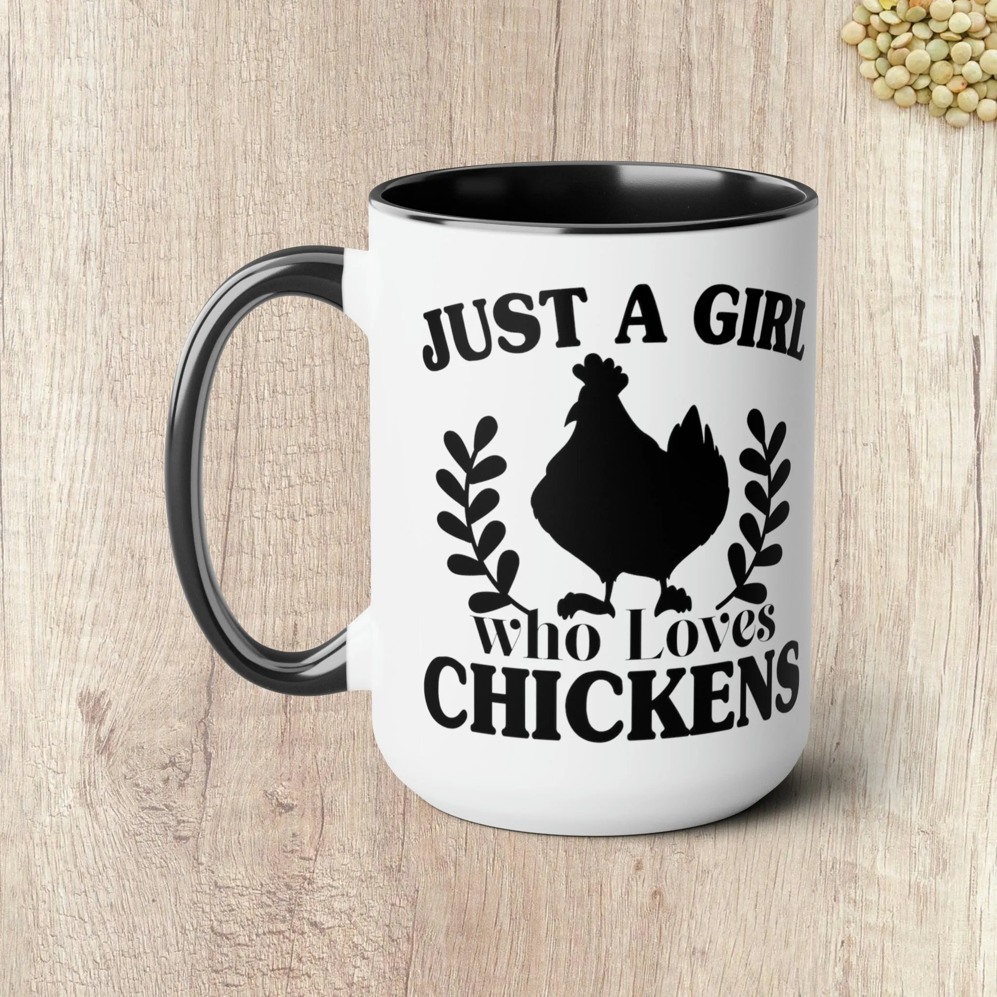JUST A GIRL WHO LOVES CHICKENS  - Two-Tone Coffee Mug - 15oz - 5 Color Options