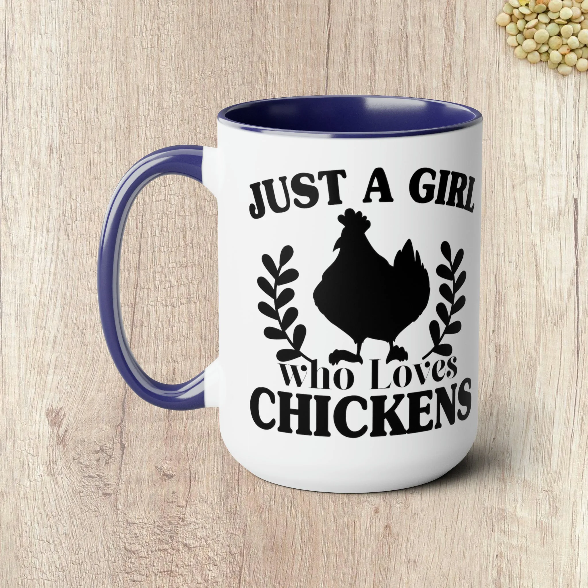 JUST A GIRL WHO LOVES CHICKENS  - Two-Tone Coffee Mug - 15oz - 5 Color Options