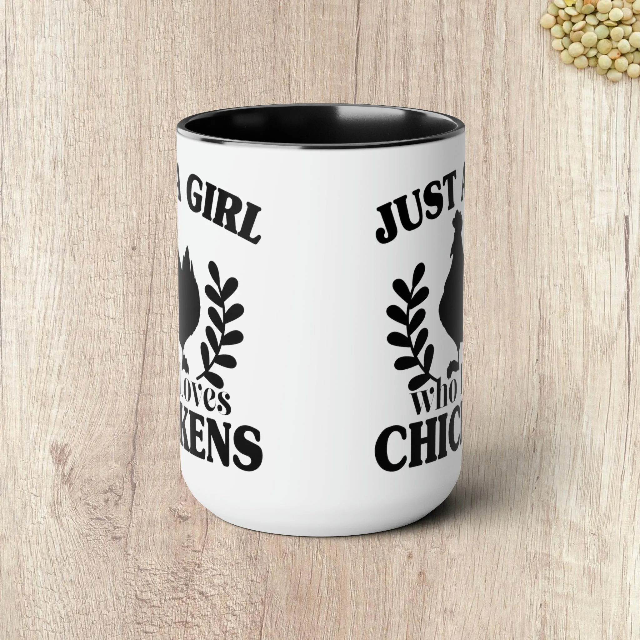 JUST A GIRL WHO LOVES CHICKENS  - Two-Tone Coffee Mug - 15oz - 5 Color Options
