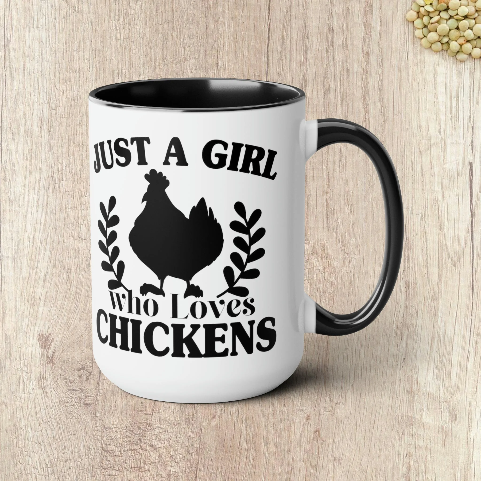 JUST A GIRL WHO LOVES CHICKENS  - Two-Tone Coffee Mug - 15oz - 5 Color Options