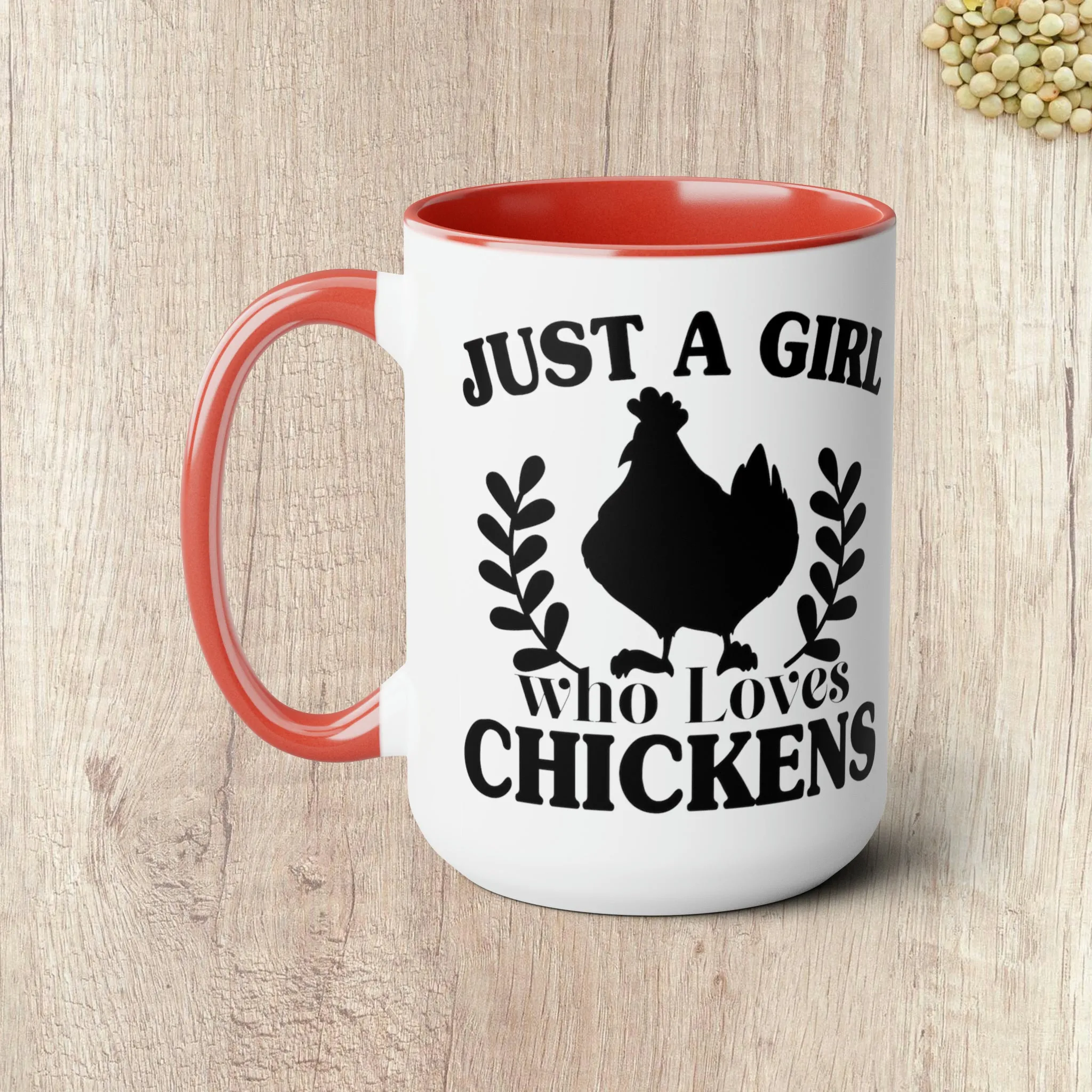 JUST A GIRL WHO LOVES CHICKENS  - Two-Tone Coffee Mug - 15oz - 5 Color Options
