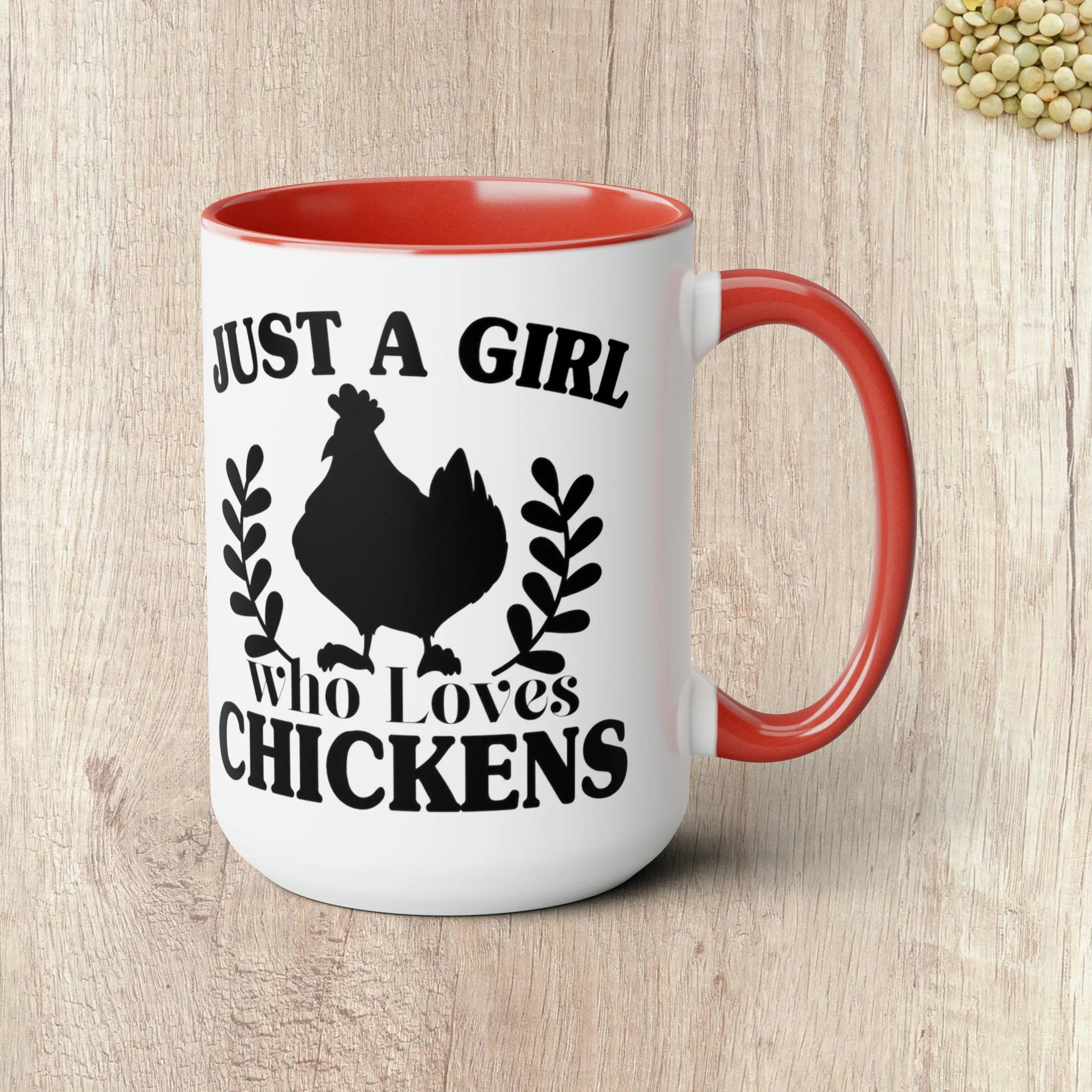 JUST A GIRL WHO LOVES CHICKENS  - Two-Tone Coffee Mug - 15oz - 5 Color Options