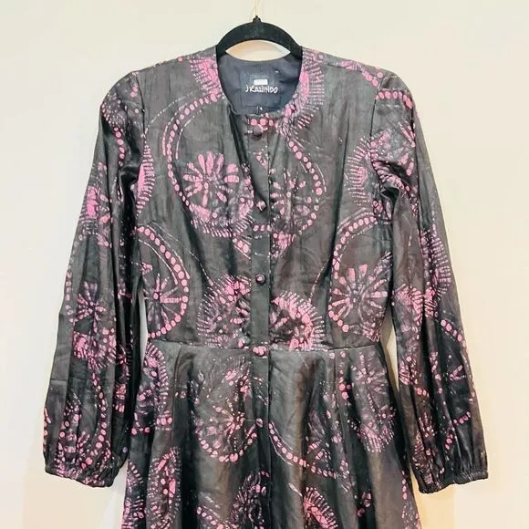 Kahindo Womens Black Purple Mara Tie Dye long sleeve Dress Size 4 small
