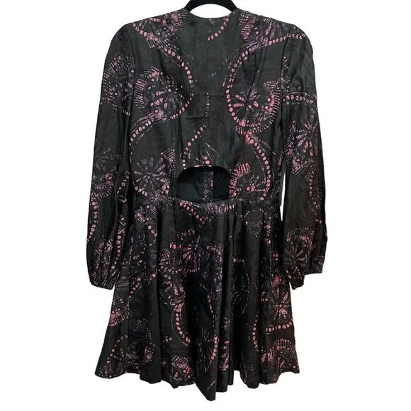 Kahindo Womens Black Purple Mara Tie Dye long sleeve Dress Size 4 small
