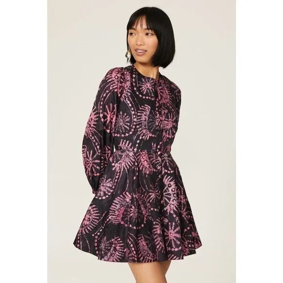 Kahindo Womens Black Purple Mara Tie Dye long sleeve Dress Size 4 small