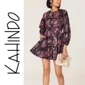 Kahindo Womens Black Purple Mara Tie Dye long sleeve Dress Size 4 small