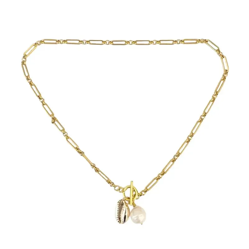 Kalei Blobby Pearl Puka Shell Chain Toggle Necklace