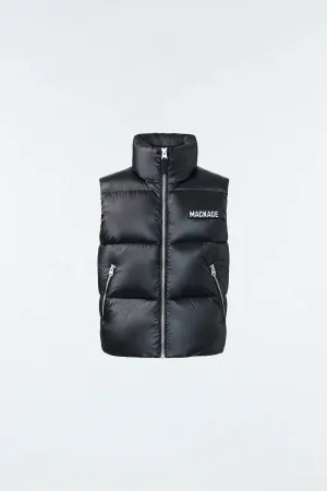 KANE lustrous light down vest with funnel collar