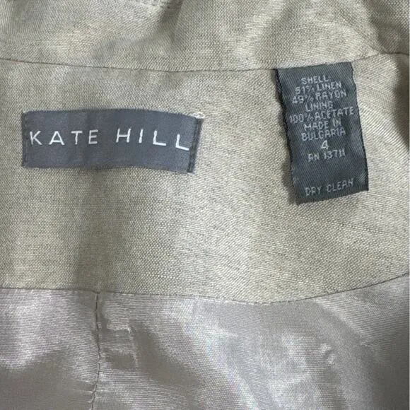 Kate Hill Linen Blend Vintage Button Front Blazer Tan Size 4