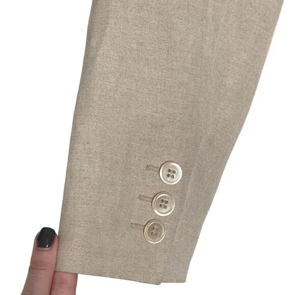 Kate Hill Linen Blend Vintage Button Front Blazer Tan Size 4