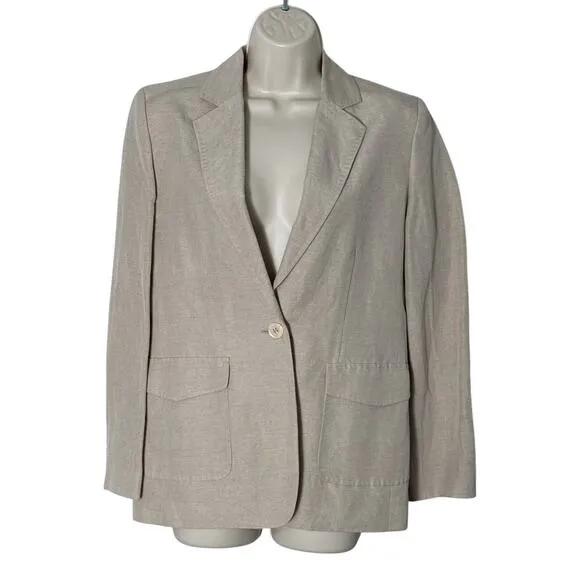 Kate Hill Linen Blend Vintage Button Front Blazer Tan Size 4