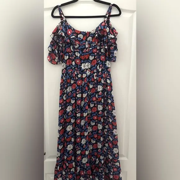 Kate Spade Daisy Blue Striped Silk Satin Midi Dress Size 6 Good Preown Condition