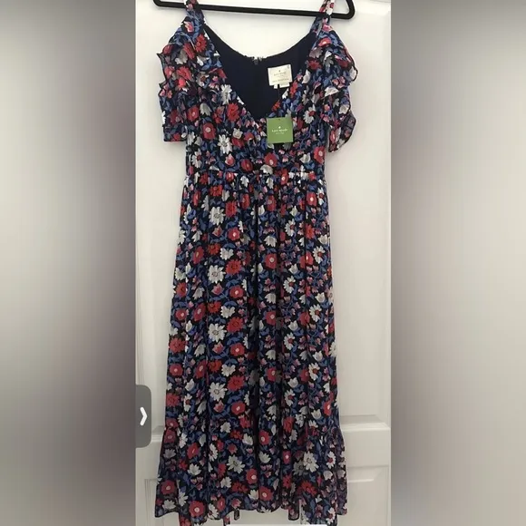 Kate Spade Daisy Blue Striped Silk Satin Midi Dress Size 6 Good Preown Condition