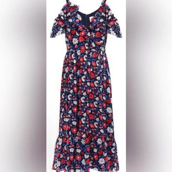Kate Spade Daisy Blue Striped Silk Satin Midi Dress Size 6 Good Preown Condition
