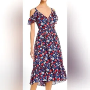 Kate Spade Daisy Blue Striped Silk Satin Midi Dress Size 6 Good Preown Condition