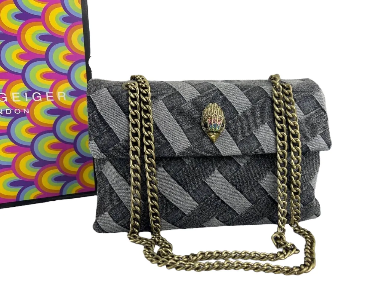 Kurt Geiger London Woven Denim Chain Bag – Charcoal Edition