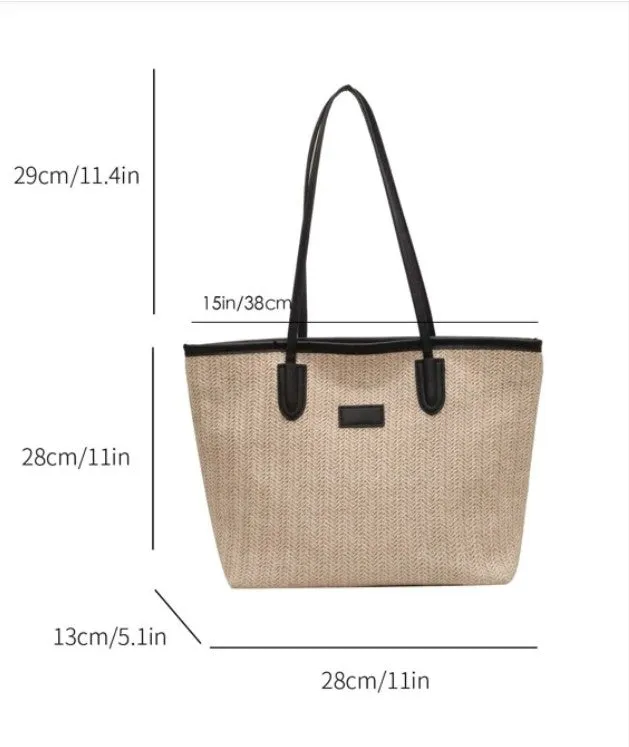Ladies Double Handle Medium Size Straw Tote Shoulder Bag