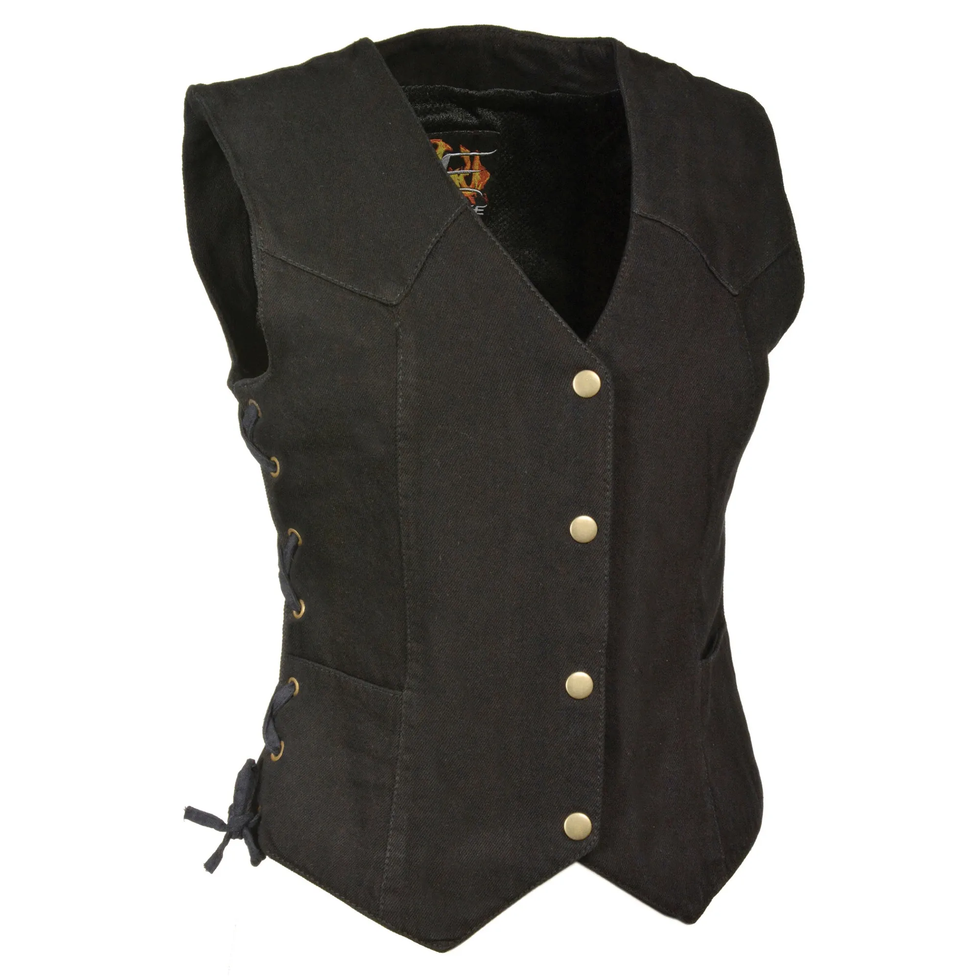 Ladies Side Lace 3 Snap Front Denim Vest