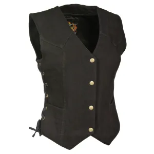 Ladies Side Lace 3 Snap Front Denim Vest