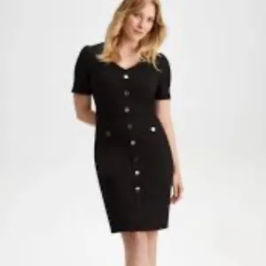Laura Button Front Black Short Sleeve Dress Dress