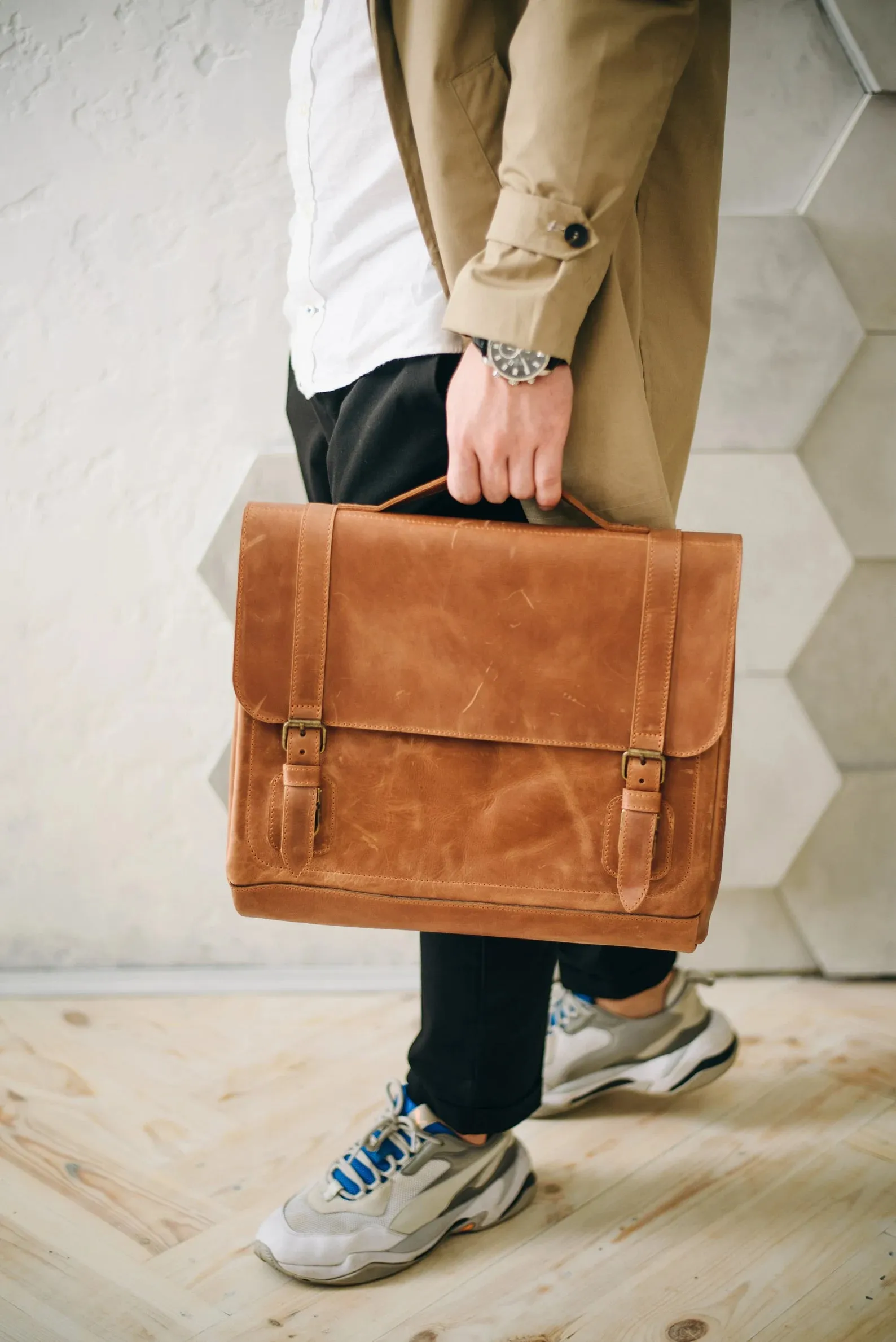 Leather satchel bag, leather briefcase