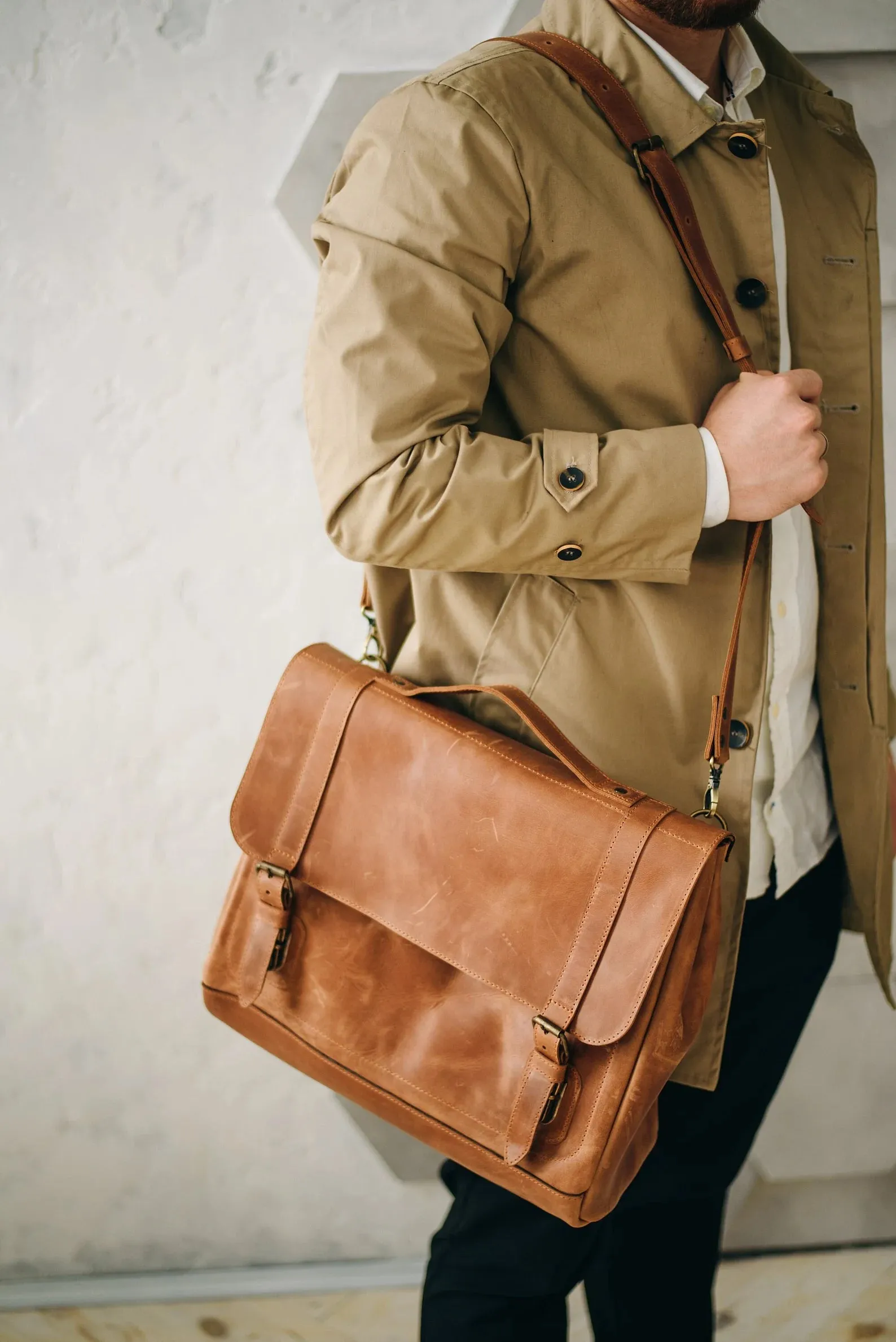 Leather satchel bag, leather briefcase