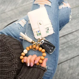 Leopard Beaded Key Ring Wallet Bracelet