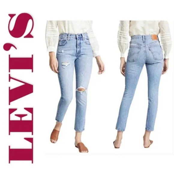 LEVI'S 501S Premium Big E Selvedge Button Fly Distressed Skinny Jeans, Size 25