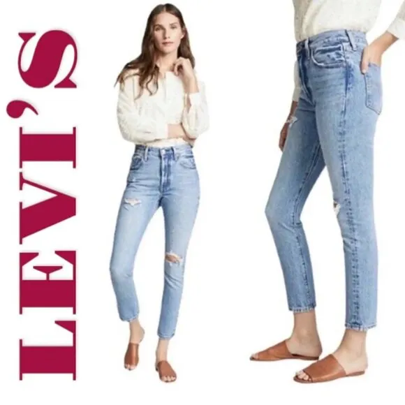 LEVI'S 501S Premium Big E Selvedge Button Fly Distressed Skinny Jeans, Size 25