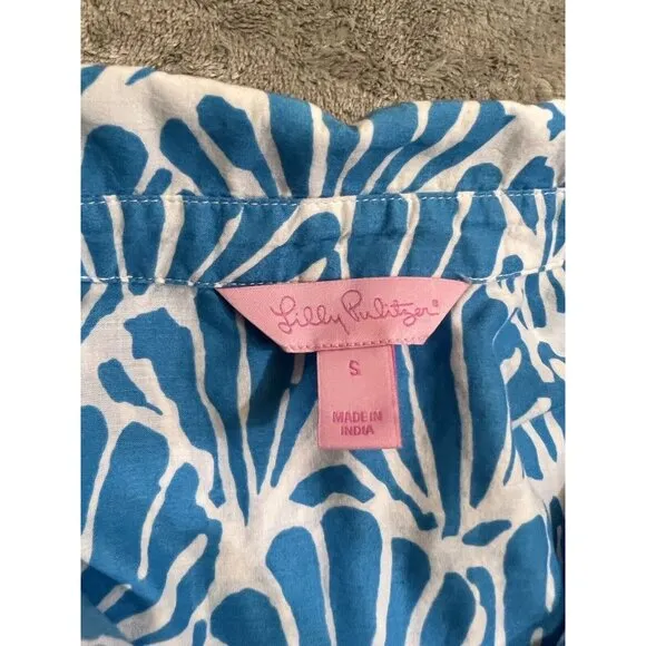 Lilly Pulitzer Captiva Tunic Womens Small White Blue Green Button Cover Up Dress