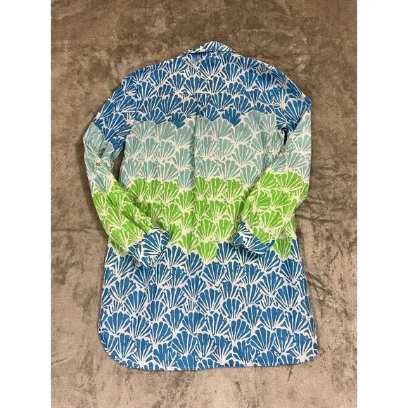 Lilly Pulitzer Captiva Tunic Womens Small White Blue Green Button Cover Up Dress