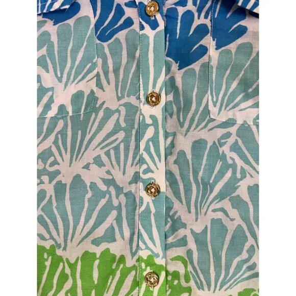 Lilly Pulitzer Captiva Tunic Womens Small White Blue Green Button Cover Up Dress