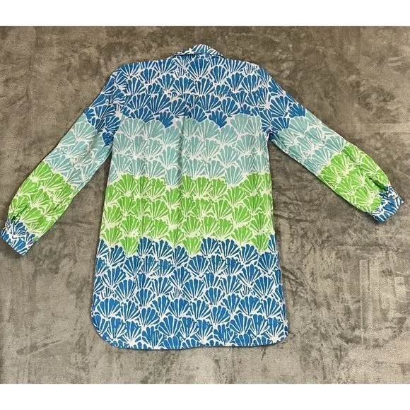 Lilly Pulitzer Captiva Tunic Womens Small White Blue Green Button Cover Up Dress