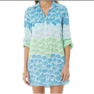 Lilly Pulitzer Captiva Tunic Womens Small White Blue Green Button Cover Up Dress