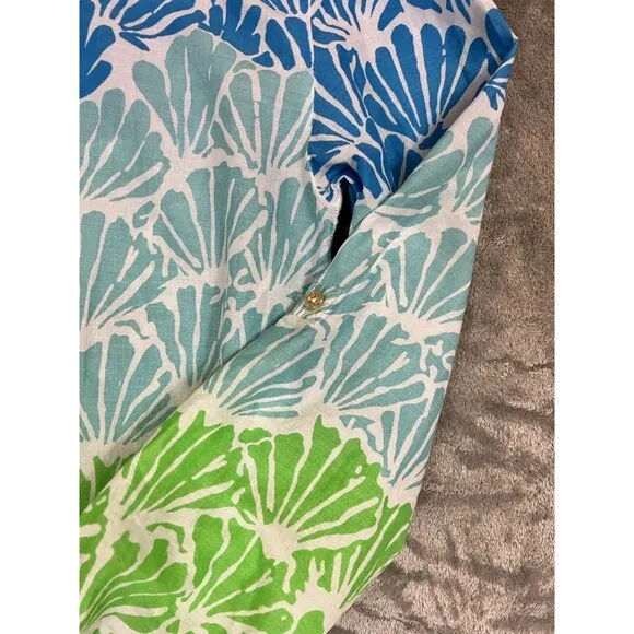 Lilly Pulitzer Captiva Tunic Womens Small White Blue Green Button Cover Up Dress