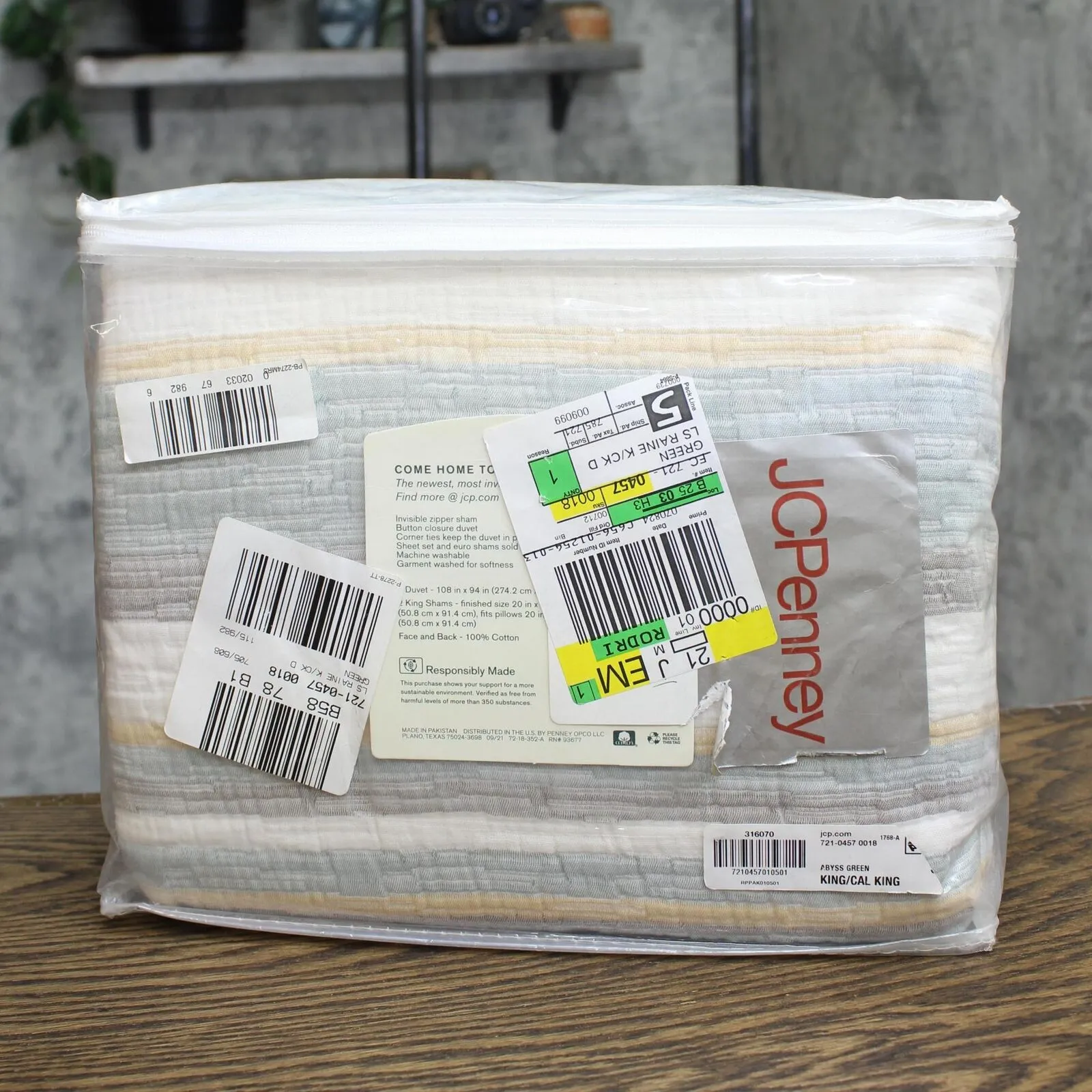 Linden Raine Cotton 3-pc. Duvet Cover Set Abyss Green King / Cal King