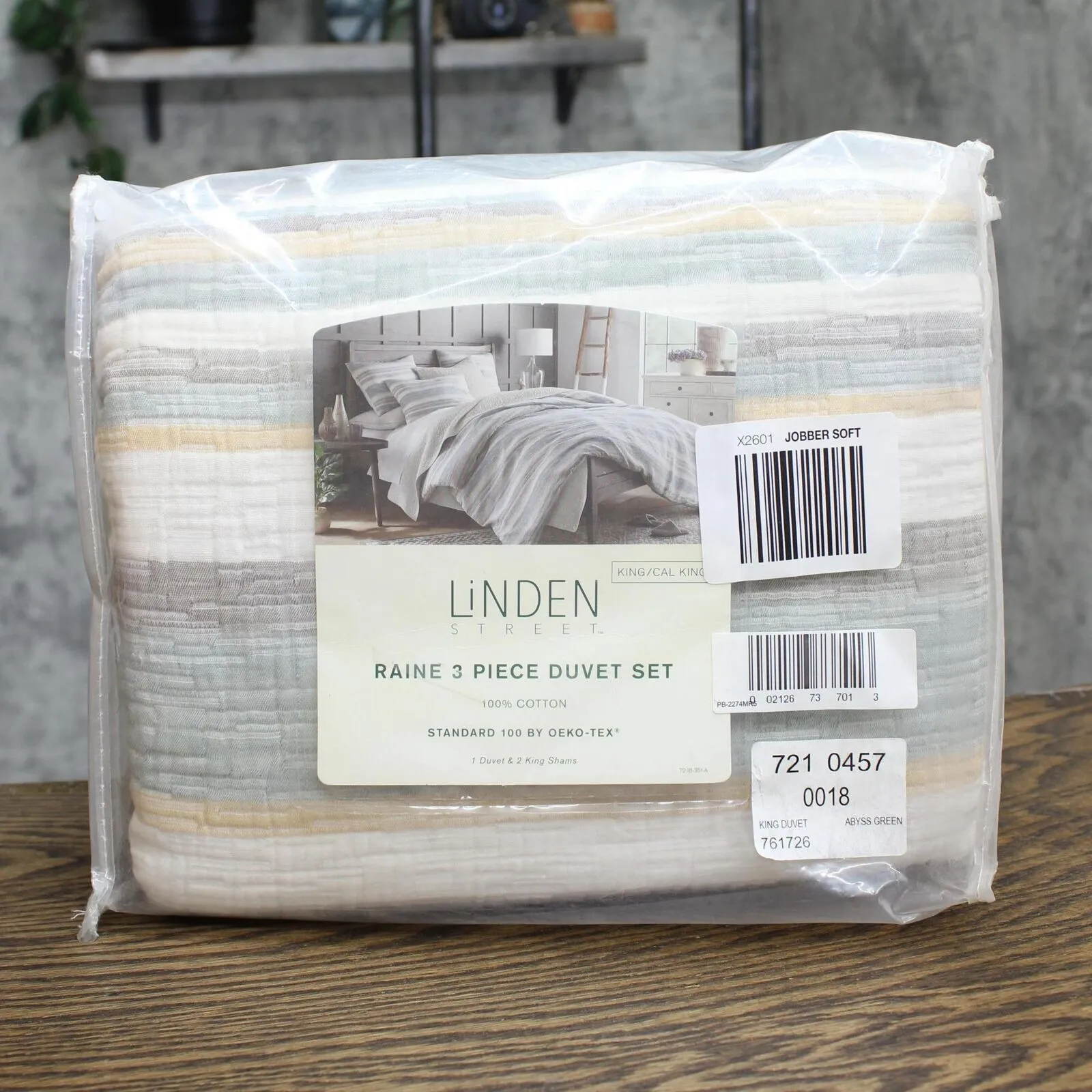 Linden Raine Cotton 3-pc. Duvet Cover Set Abyss Green King / Cal King