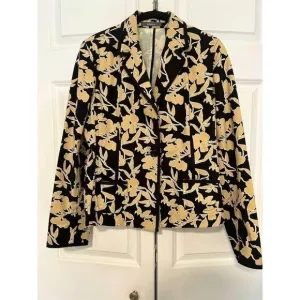 Liz Claiborne Women's Floral Jacket Black Size 14 Petites Button Front
