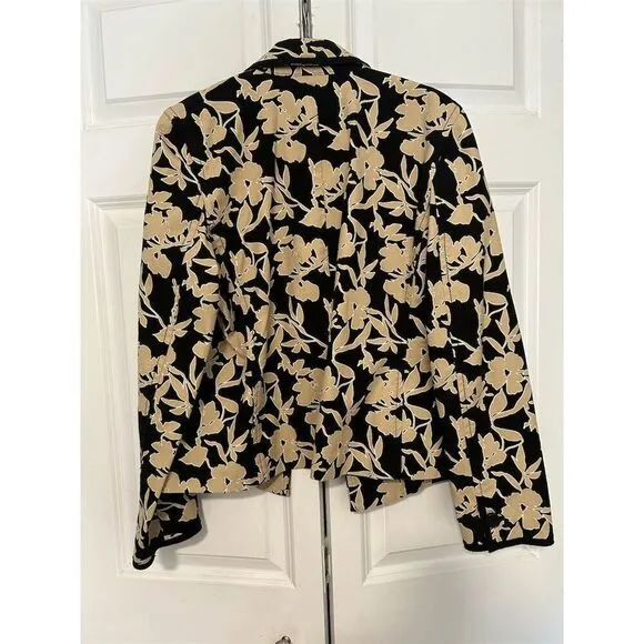 Liz Claiborne Women's Floral Jacket Black Size 14 Petites Button Front