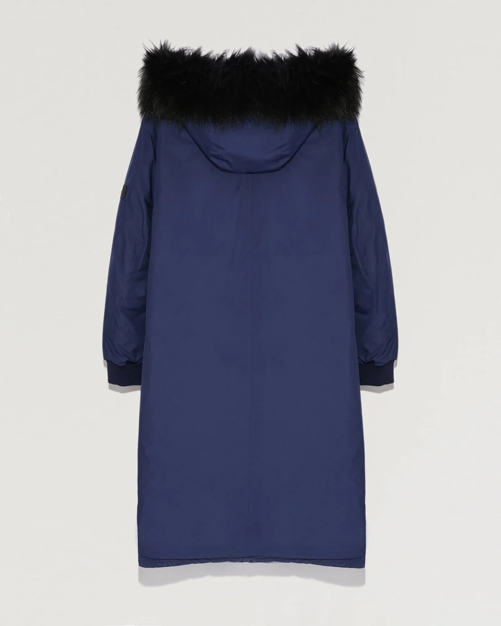 Long hooded down jacket with marmot fur