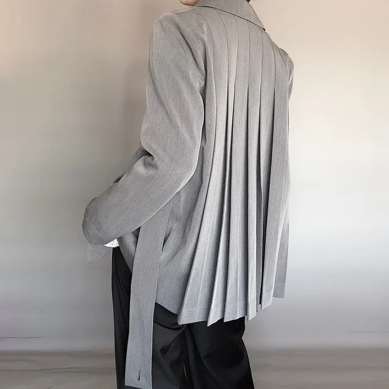 Long Sleeve Loose Ruched Lace Up Suit Female Clothing