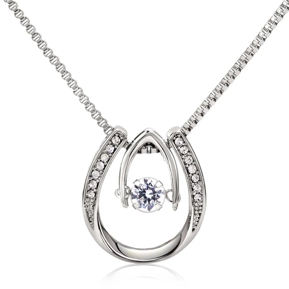 Lucky Horseshoe Pendant with Dancing Cubic Zirconia Necklace - Graduation Gift for Her - HRSENGradM39