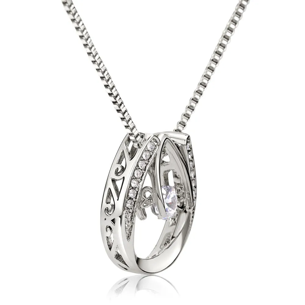 Lucky Horseshoe Pendant with Dancing Cubic Zirconia Necklace - Graduation Gift for Her - HRSENGradM39