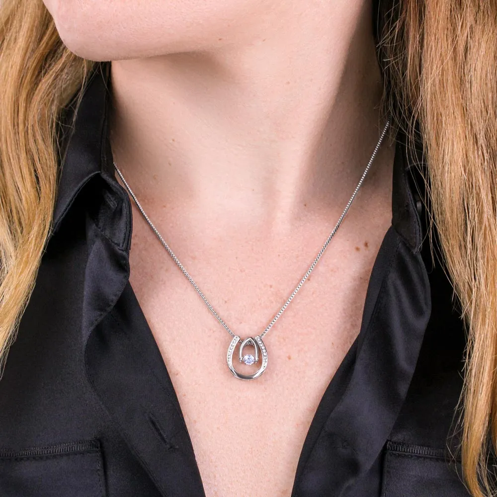 Lucky Horseshoe Pendant with Dancing Cubic Zirconia Necklace - Graduation Gift for Her - HRSENGradM39