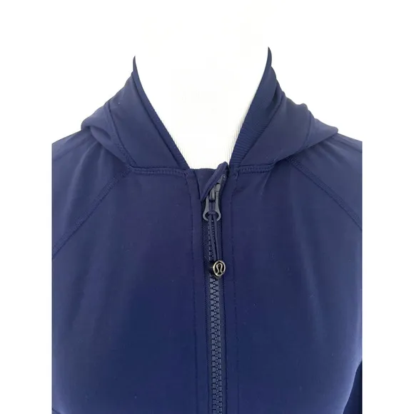 Lululemon Athletica Blue Zip-Front Jacket 10 Hood Long-Sleeve Thumbholes Stretch