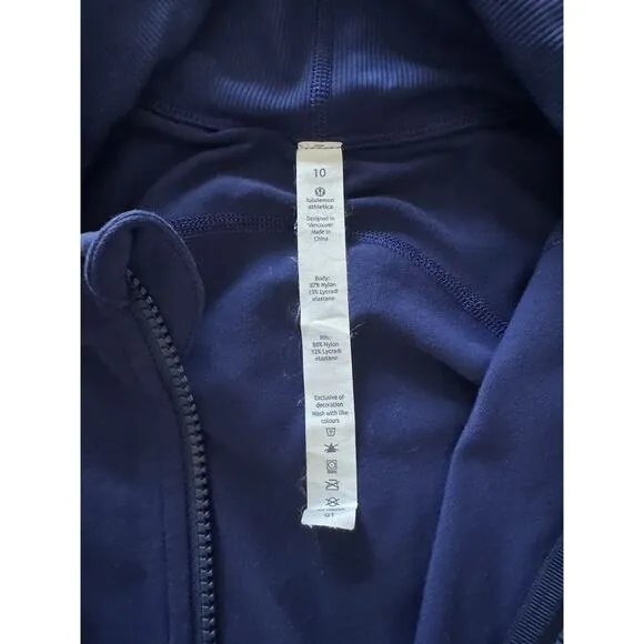 Lululemon Athletica Blue Zip-Front Jacket 10 Hood Long-Sleeve Thumbholes Stretch